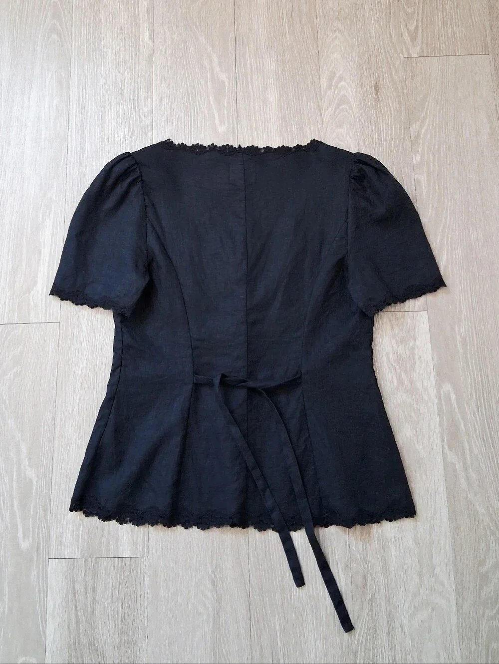 Reformation Anabella Black Linen Blouse Milkmaid Lace Parisian